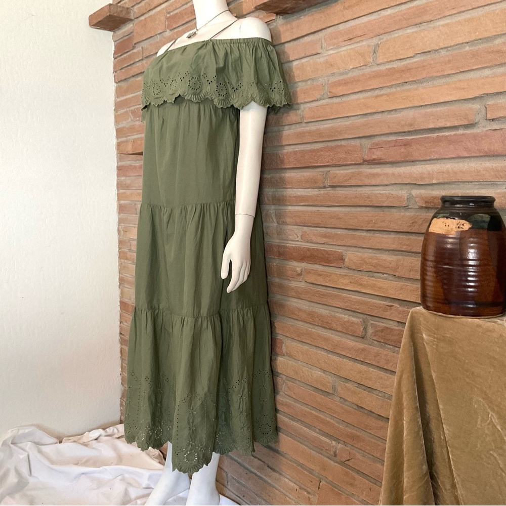 Green Cotton Maxi Dress Boho Cottagecore - Picture 4 of 12